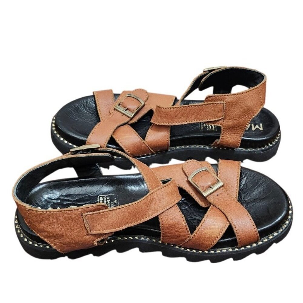 MAGO Leather Sandals Brown | Comfort Strappy Slides | Size 39 EU / 8.5 US - Picture 7 of 13